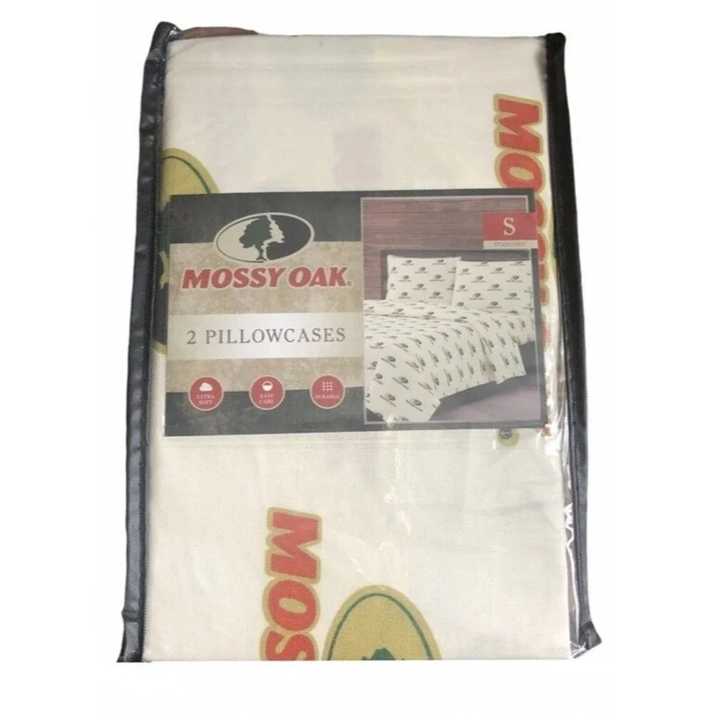 Mossy Oak Logo Pillowcases Standard Queen Cabin Hunting 20x30 Camp Set Of 2